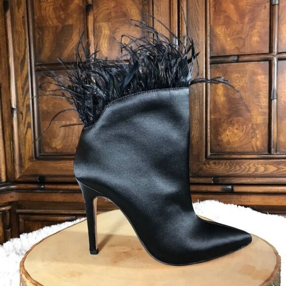 Jessica Simpson Prixey Feather Black Matte Satin Heeled Bootie - Picture 5 of 11